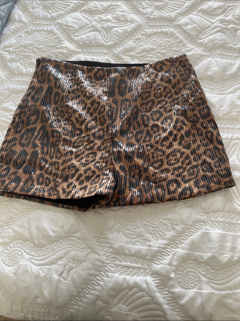 Sequin Leopard Print Mini Shorts